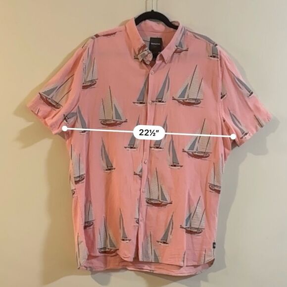 Barney Cools Hawaiian Shirt Large Pink Sailboats Pattern Short Sleeve Size XL - Picture 10 of 11